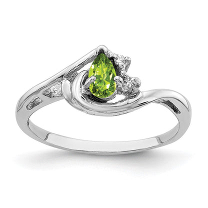 14K Weißgold 5x3mm Tropfen Peridot Aa Diamant Ring