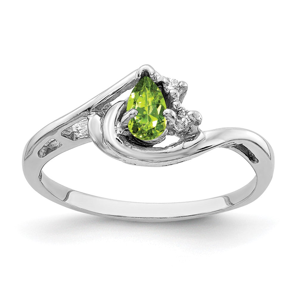 14K Weißgold 5x3mm Tropfen Peridot Vs Diamant Ring