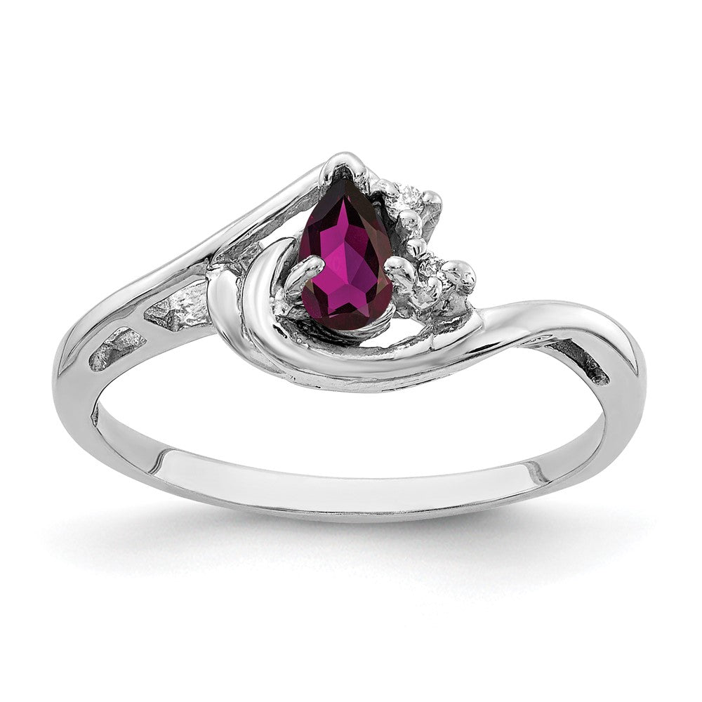 14K Weißgold 5x3mm Tropfen Rhodolith Granat A Diamant Ring