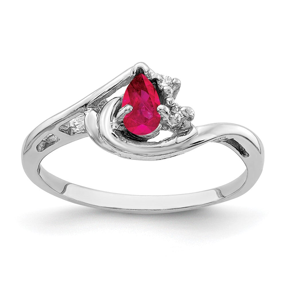 14K Weißgold 5x3mm Tropfen Rubin A Echt Diamant Ring