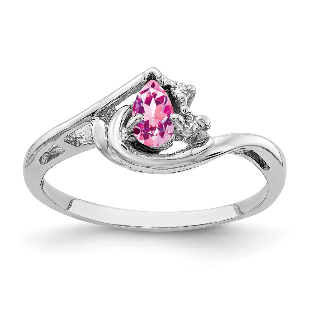 14K Weißgold 5x3mm Tropfen Rosa Saphir A Echt Diamant Ring