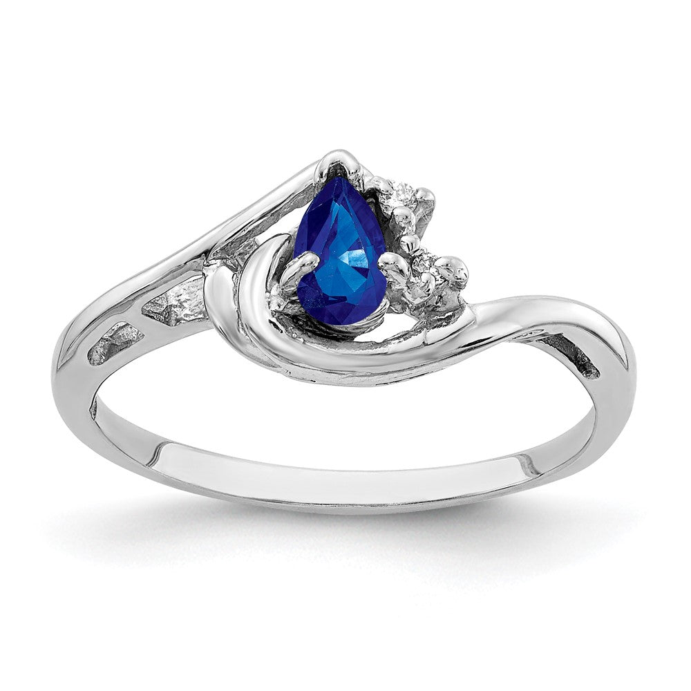 14K Weißgold 5x3mm Tropfen Saphir A Echt Diamant Ring