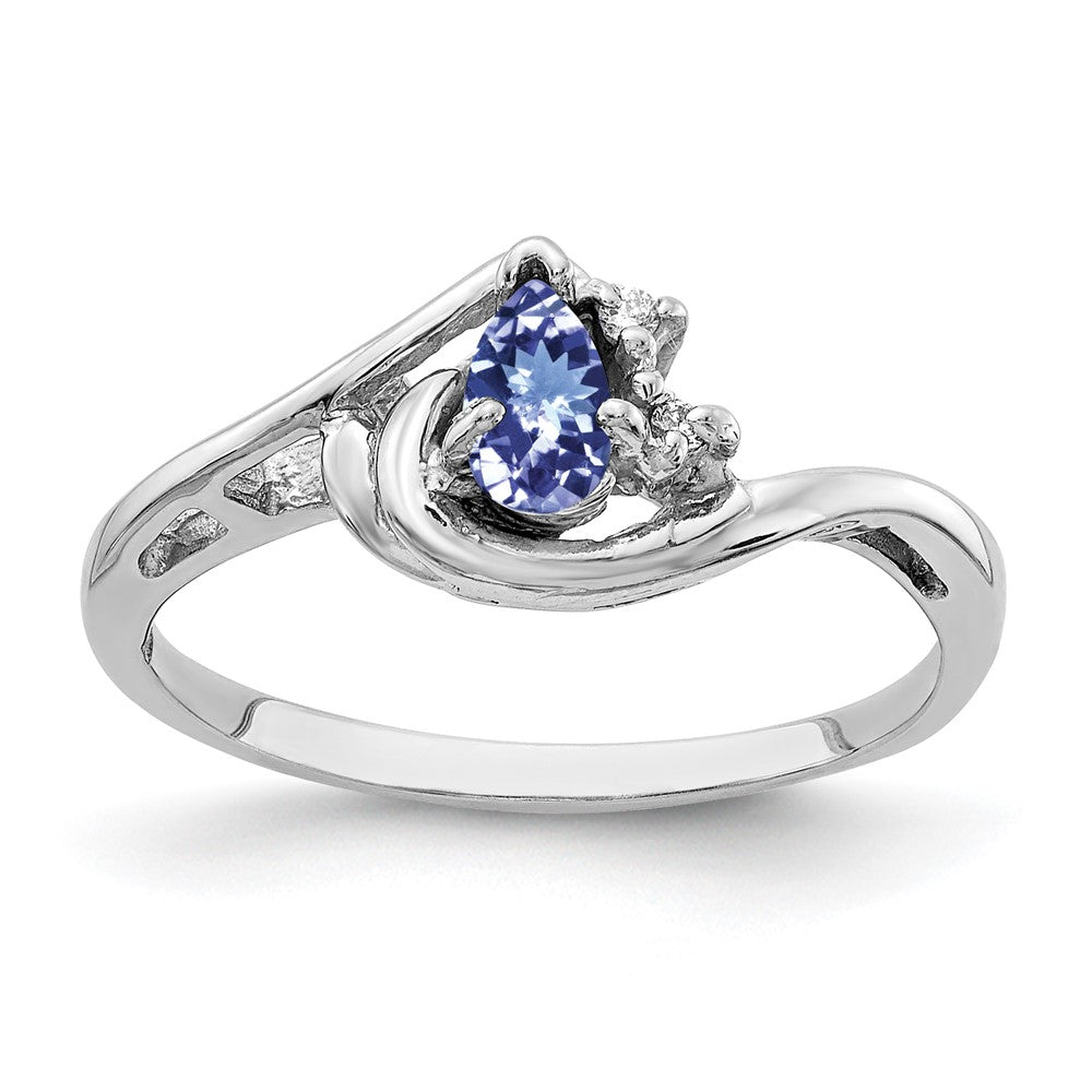 14K Weißgold 5x3mm Tropfen Tansanit Aa Diamant Ring