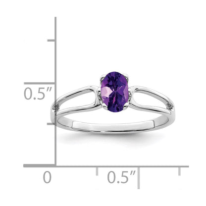 14K Weißgold Ring mit ovalem Amethyst 6x4 mm