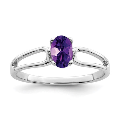 14K Weißgold Ring mit ovalem Amethyst 6x4 mm