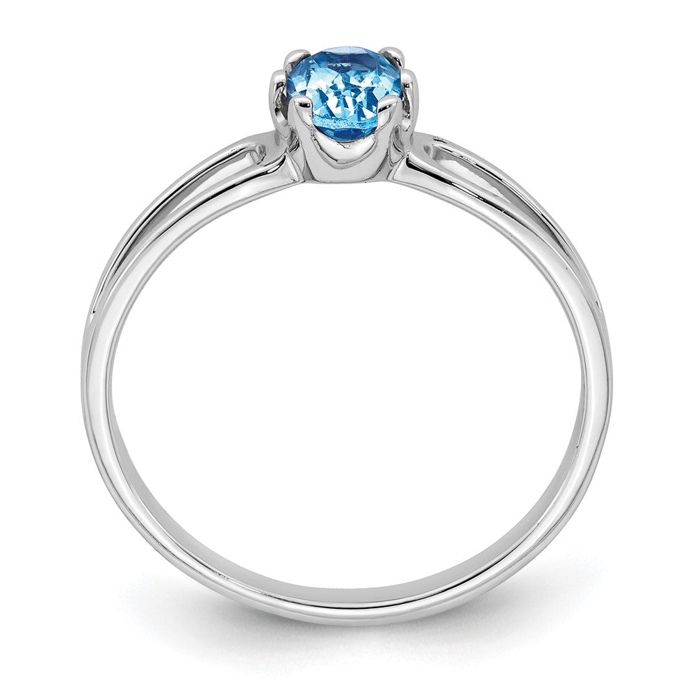 14K Weißgold Ring mit ovalem blauem Topas, 6x4mm