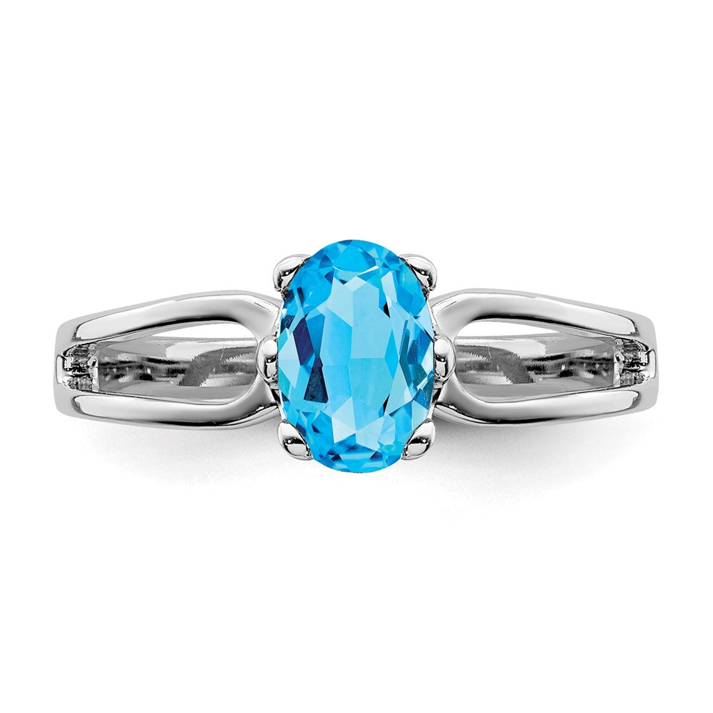 14K Weißgold Ring mit ovalem blauem Topas, 6x4mm