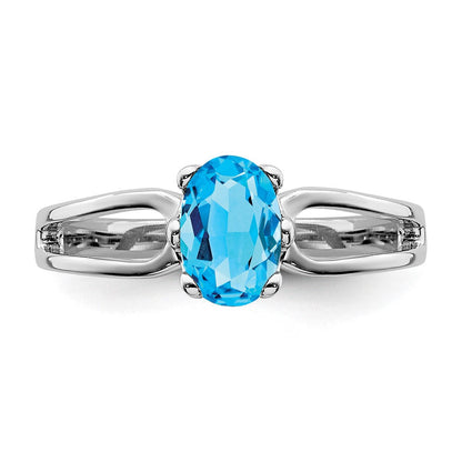 14K Weißgold Ring mit ovalem blauem Topas, 6x4mm
