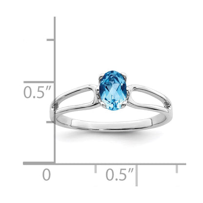 14K Weißgold Ring mit ovalem blauem Topas, 6x4mm