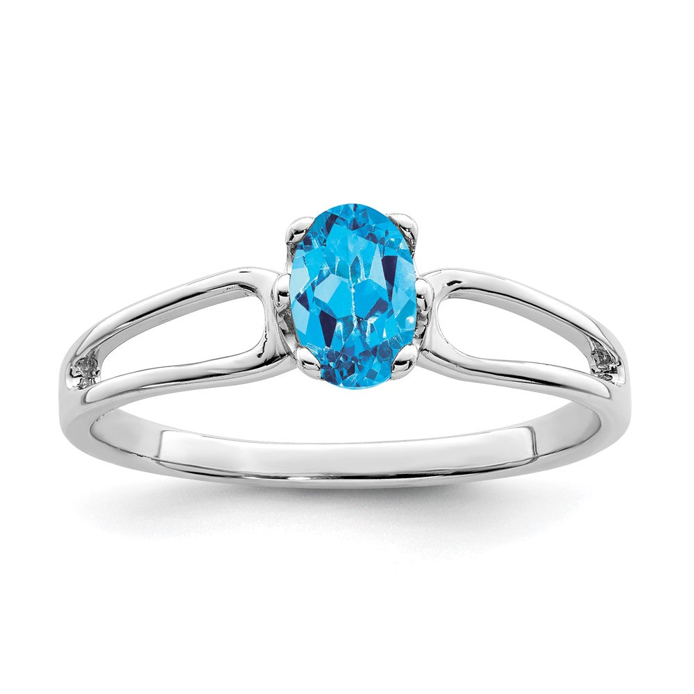 14K Weißgold Ring mit ovalem blauem Topas, 6x4mm