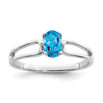 14K Weißgold Ring mit ovalem blauem Topas, 6x4mm