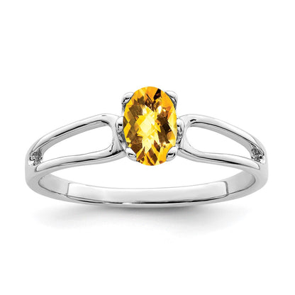 14K Weißgold Ring mit ovalem 6x4mm Citrin im Schachbrettschliff
