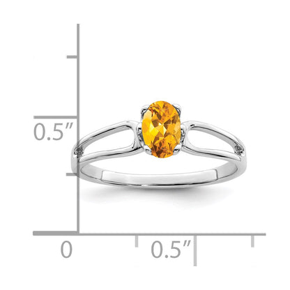 14K Weißgold Ring mit ovalem Citrin 6x4mm