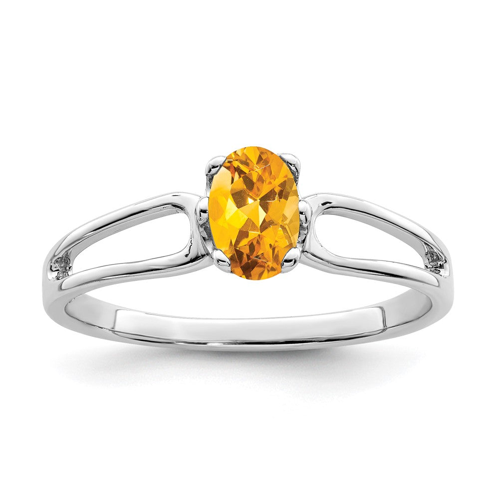 14K Weißgold Ring mit ovalem Citrin 6x4mm