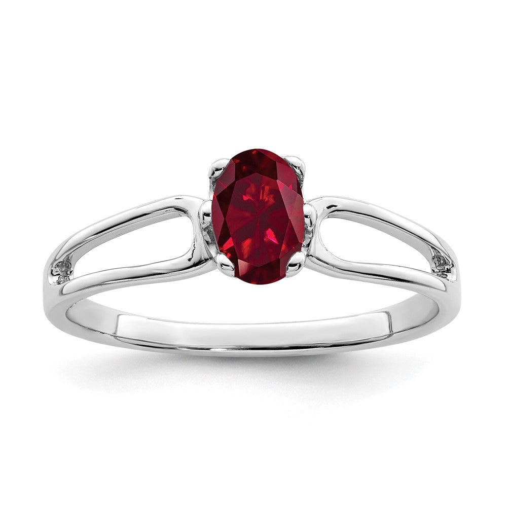 14K Weißgold Ring mit ovalem 6x4 mm synthetischem Rubin