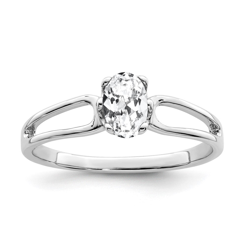 14K Weißgold Ring mit ovalem Zirkonia, 6 x 4 mm