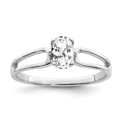 14K Weißgold Ring mit ovalem Zirkonia, 6 x 4 mm