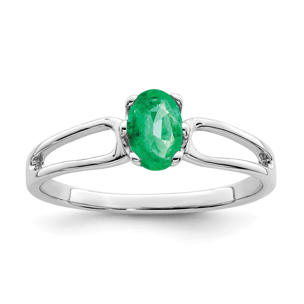 14K Weißgold Ring mit ovalem 6 x 4 mm Smaragd