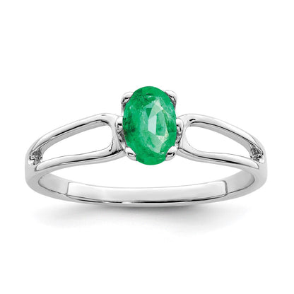 14K Weißgold Ring mit ovalem 6 x 4 mm Smaragd