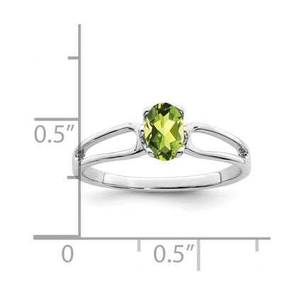 14K Weißgold Ring mit ovalem Peridot 6x4 mm