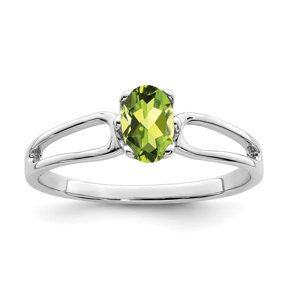 14K Weißgold Ring mit ovalem Peridot 6x4 mm