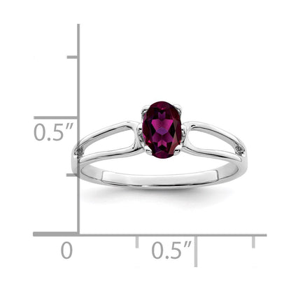 14K Weißgold Ring mit ovalem Rhodolith-Granat 6 x 4 mm