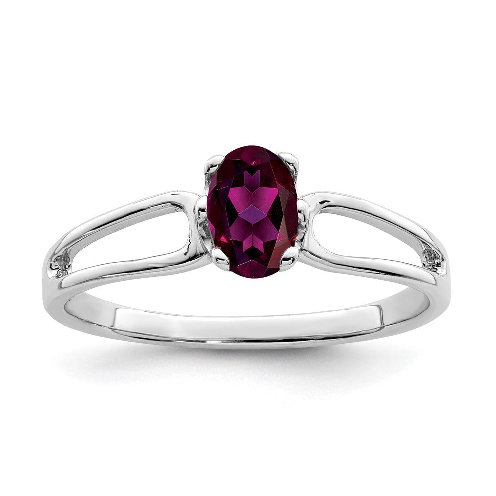 14K Weißgold Ring mit ovalem Rhodolith-Granat 6 x 4 mm