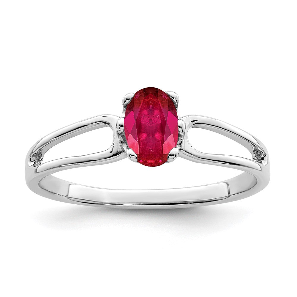 14K Weißgold Ring mit ovalem Rubin, 6x4 mm