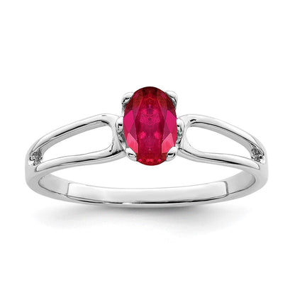 14K Weißgold Ring mit ovalem Rubin, 6x4 mm