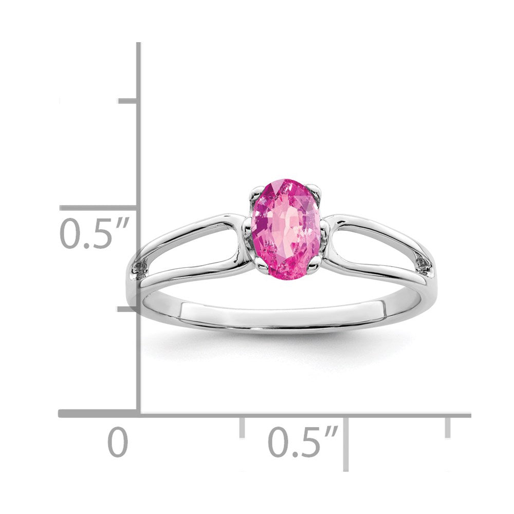 14K Weißgold Ring mit ovalem rosa Saphir 6 x 4 mm