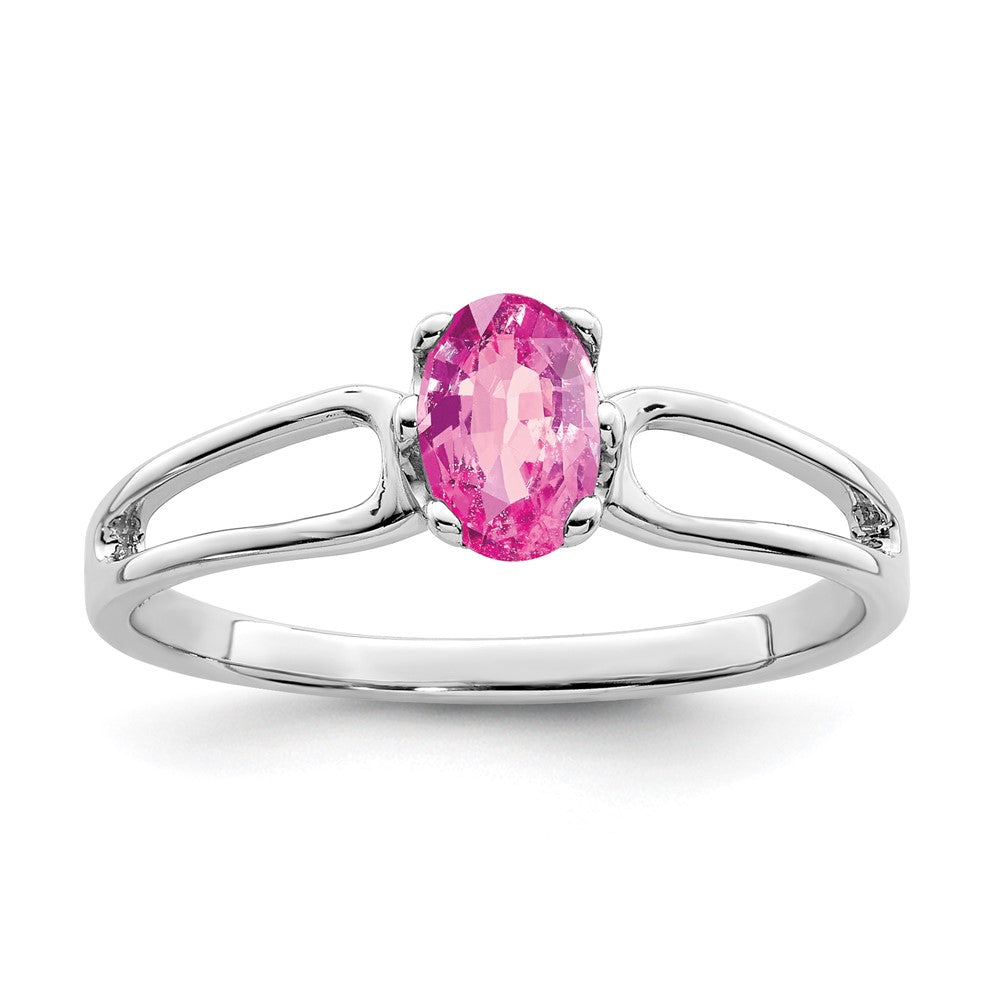 14K Weißgold Ring mit ovalem rosa Saphir 6 x 4 mm