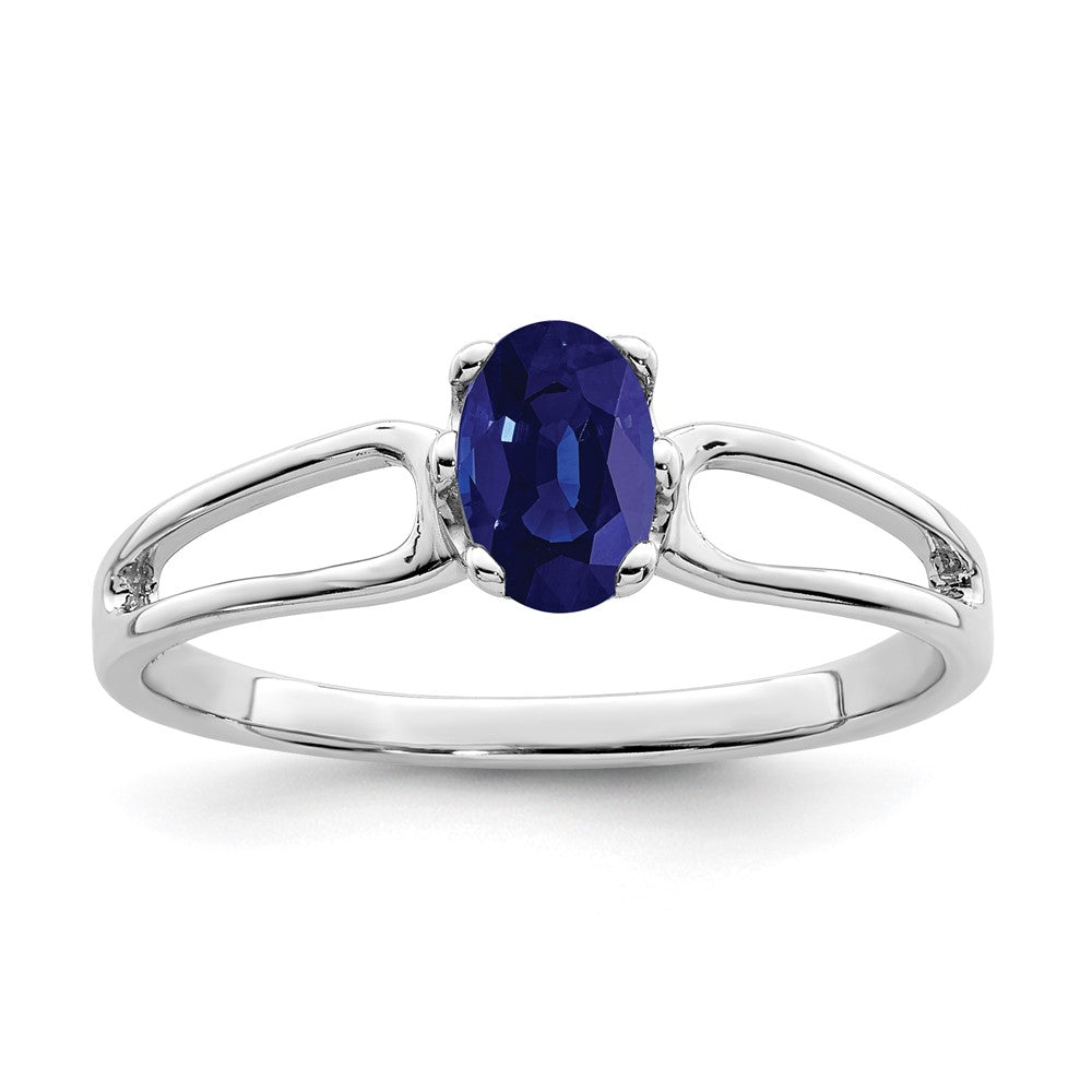 14K Weißgold Ring mit ovalem Saphir 6 x 4 mm