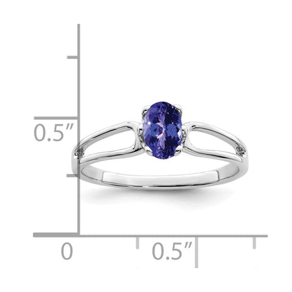 14K Weißgold Ring mit ovalem Tansanit 6x4 mm