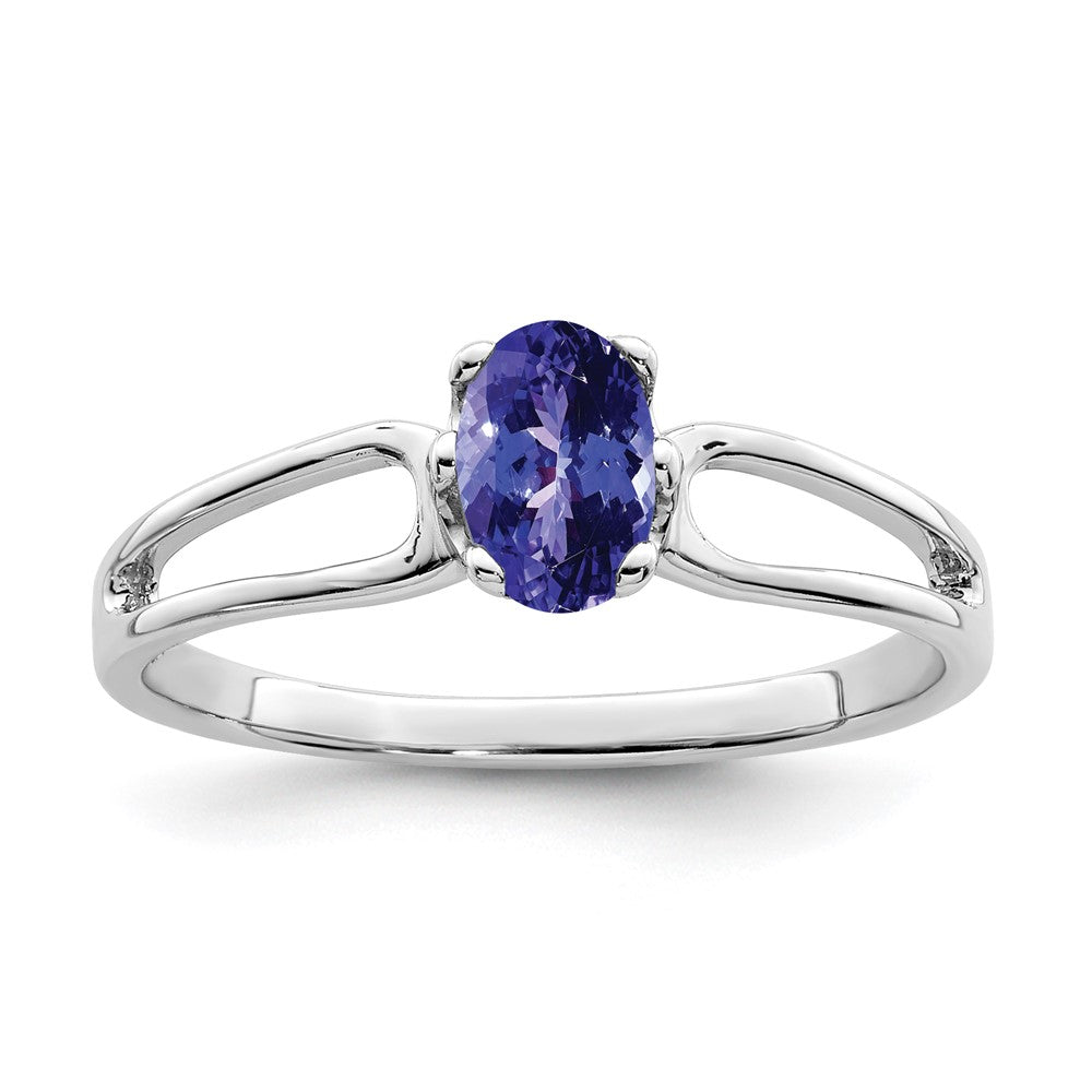 14K Weißgold Ring mit ovalem Tansanit 6x4 mm