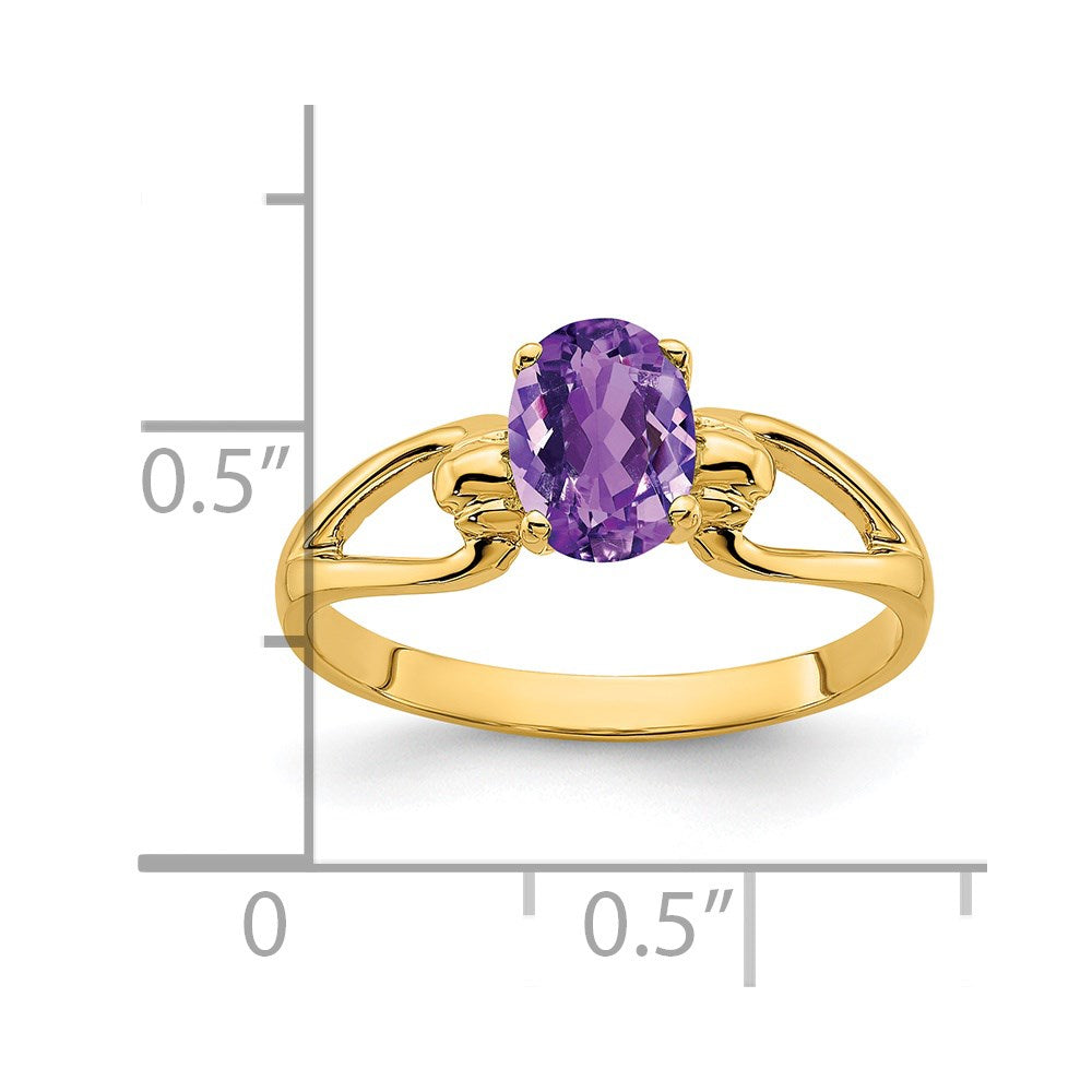 14K Gelbgold Ring mit ovalem Amethyst, 7x5mm