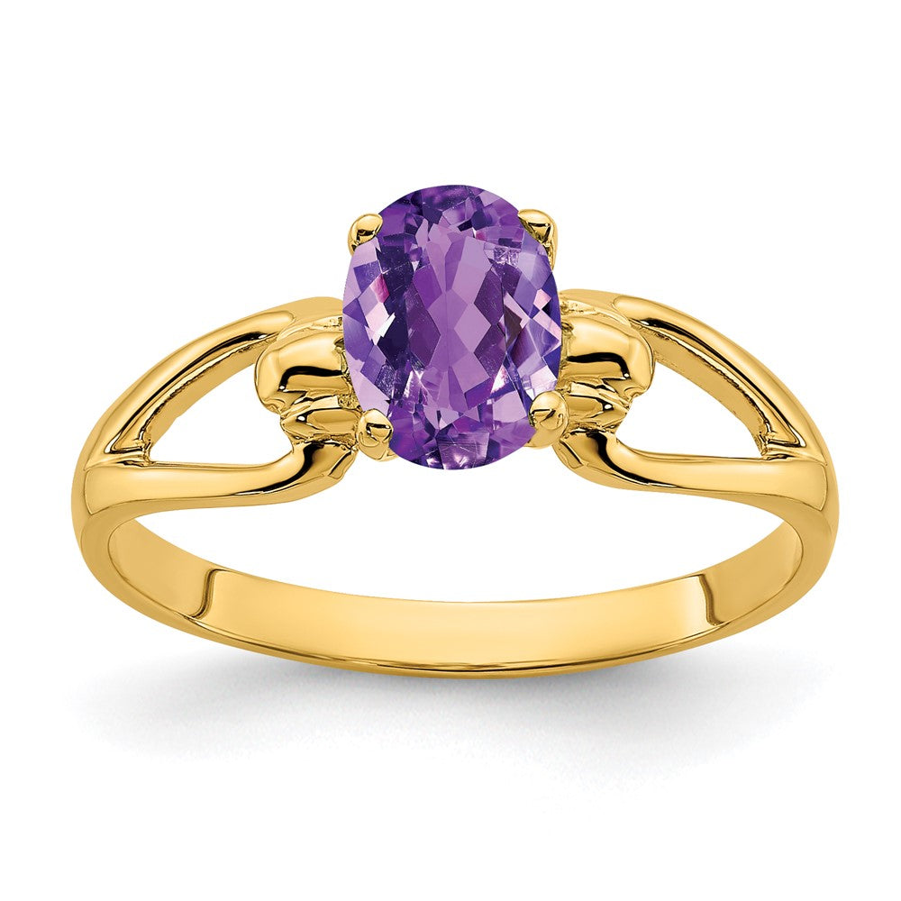 14K Gelbgold Ring mit ovalem Amethyst, 7x5mm