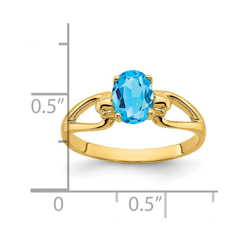 14K Gelbgold Ring mit ovalem Blautopas 7x5mm