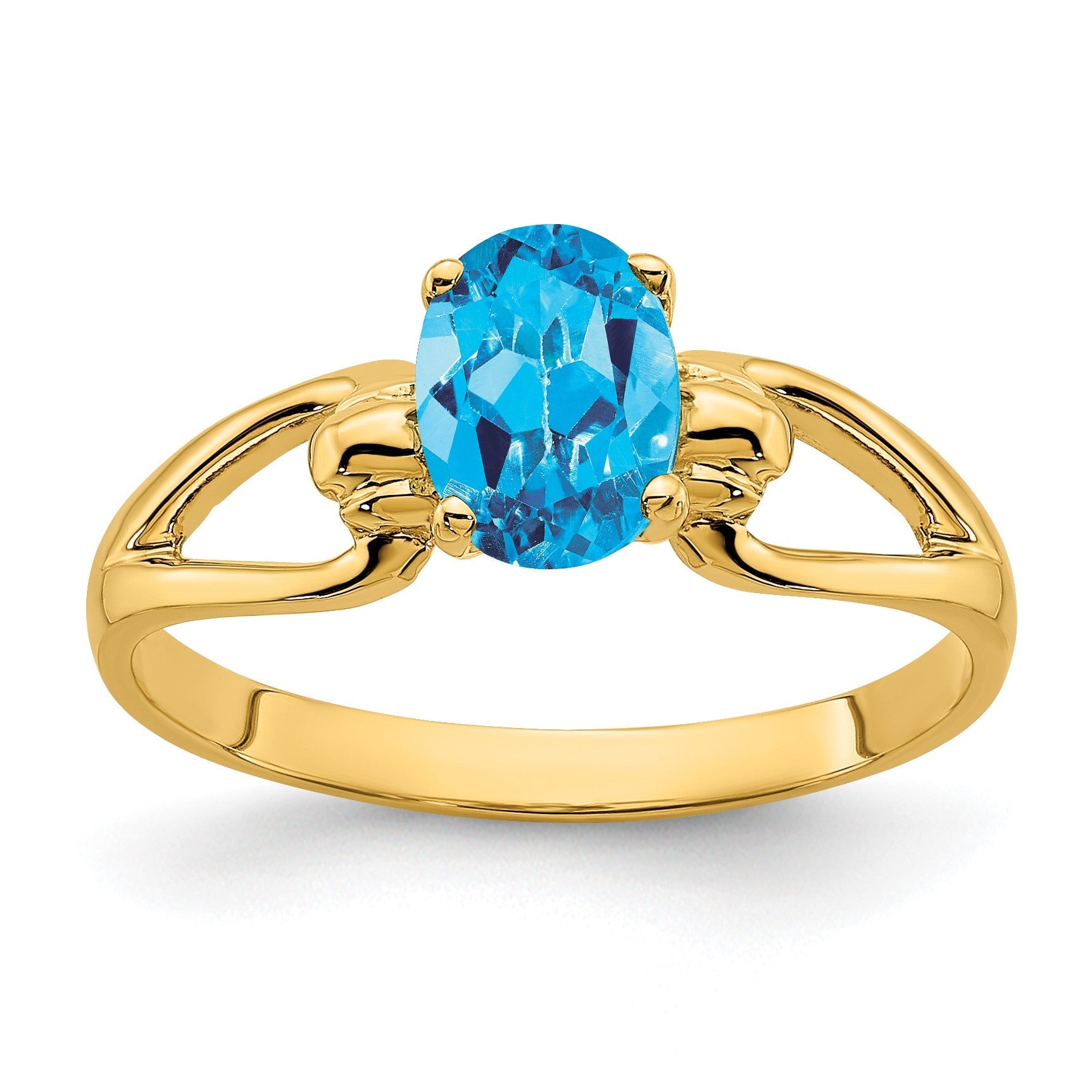 14K Gelbgold Ring mit ovalem Blautopas 7x5mm