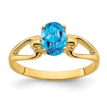 14K Gelbgold Ring mit ovalem Blautopas 7x5mm