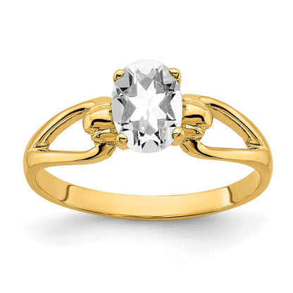 14K Gelbgold Ring mit ovalem Zirkonia, 7x5mm