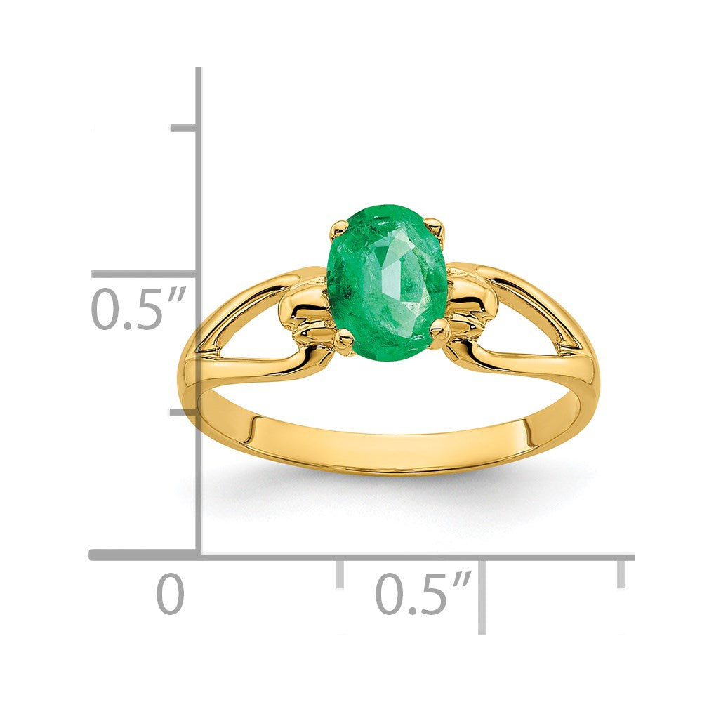 14K Gelbgold Ring mit ovalem Smaragd, 7x5 mm