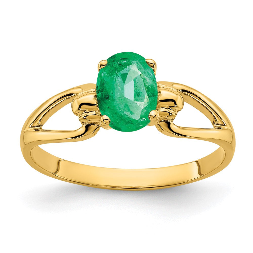 14K Gelbgold Ring mit ovalem Smaragd, 7x5 mm