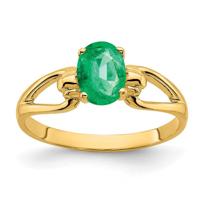 14K Gelbgold Ring mit ovalem Smaragd, 7x5 mm
