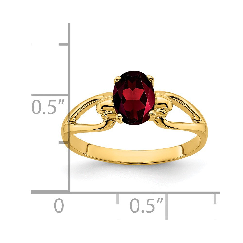 14K Gelbgold Ring mit 7x5 mm ovalem Granat