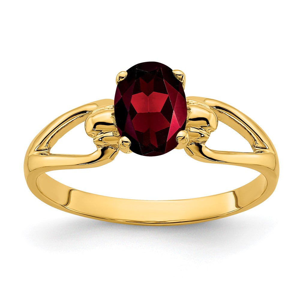 14K Gelbgold Ring mit 7x5 mm ovalem Granat