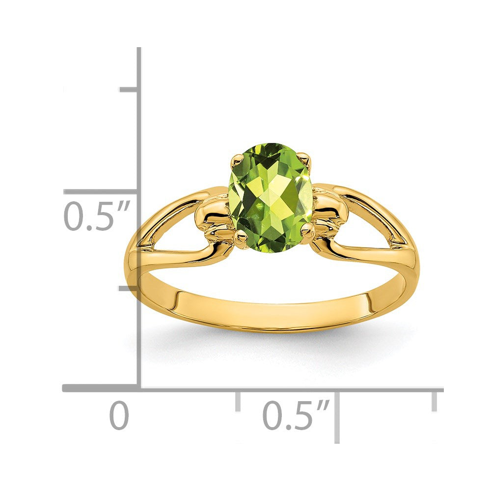 14K Gelbgold Ring mit ovalem Peridot, 7x5 mm