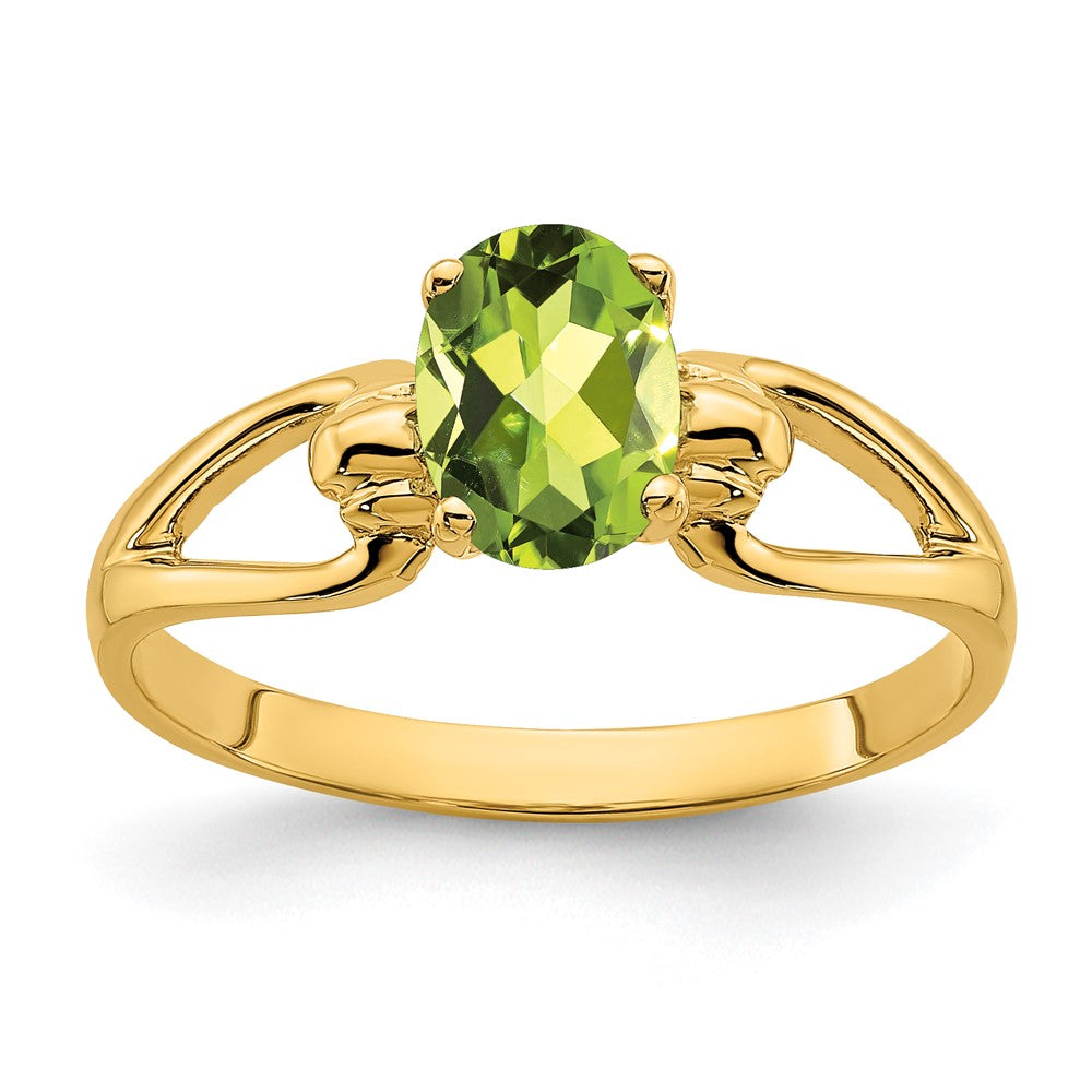 14K Gelbgold Ring mit ovalem Peridot, 7x5 mm