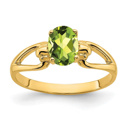 14K Gelbgold Ring mit ovalem Peridot, 7x5 mm