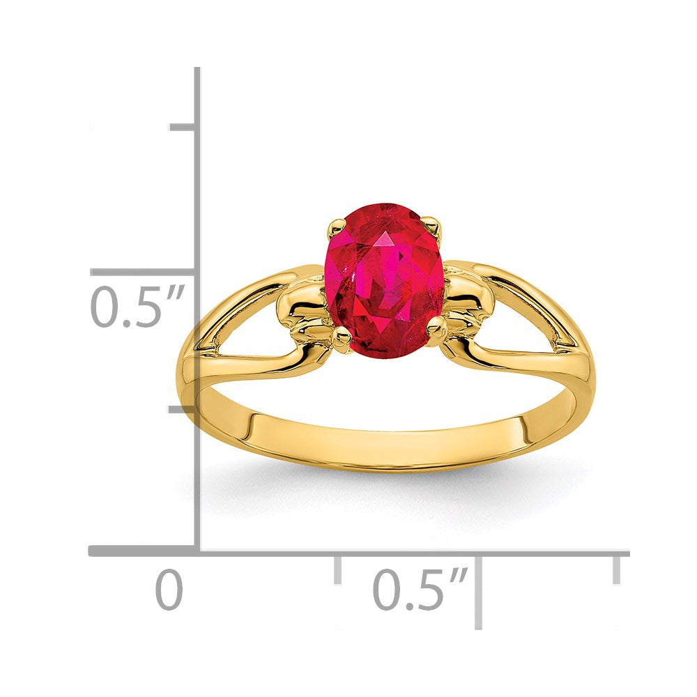 14K Gelbgold Ring mit ovalem Rubin, 7x5 mm