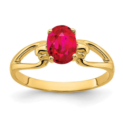 14K Gelbgold Ring mit ovalem Rubin, 7x5 mm